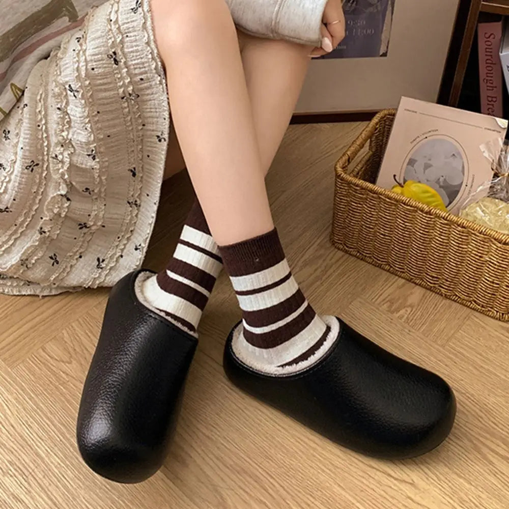 36-41 Women's Plush Slippers Keep Warm Solid Color Winter House Shoes Fleece Lined Anti-slip Warm Plush Slippers Household