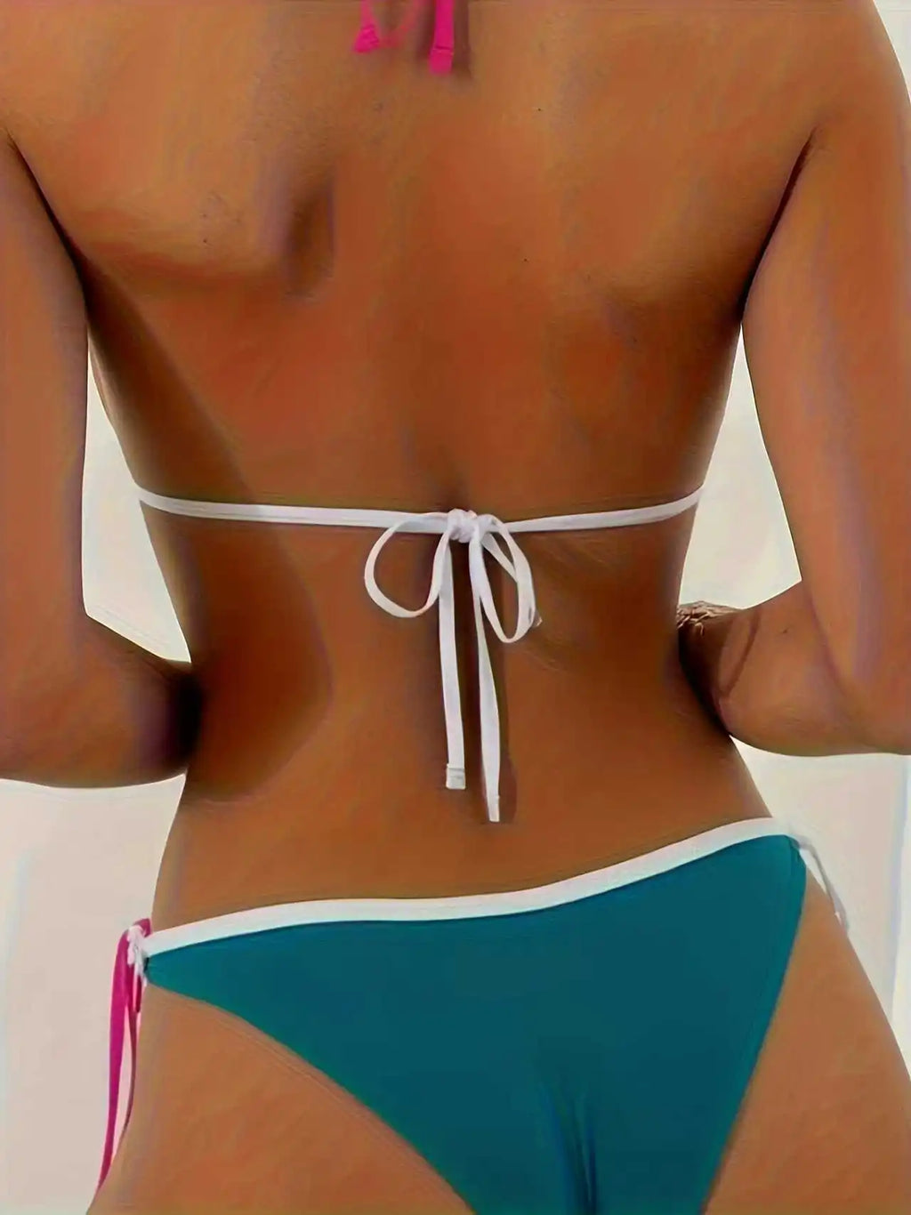 Women Bikini Set 2026 Summer Teal Blue Hot Pink Contrast Trim Halter Triangle Tie Side Sexy Swimwear Female Beach Vacation Bathing