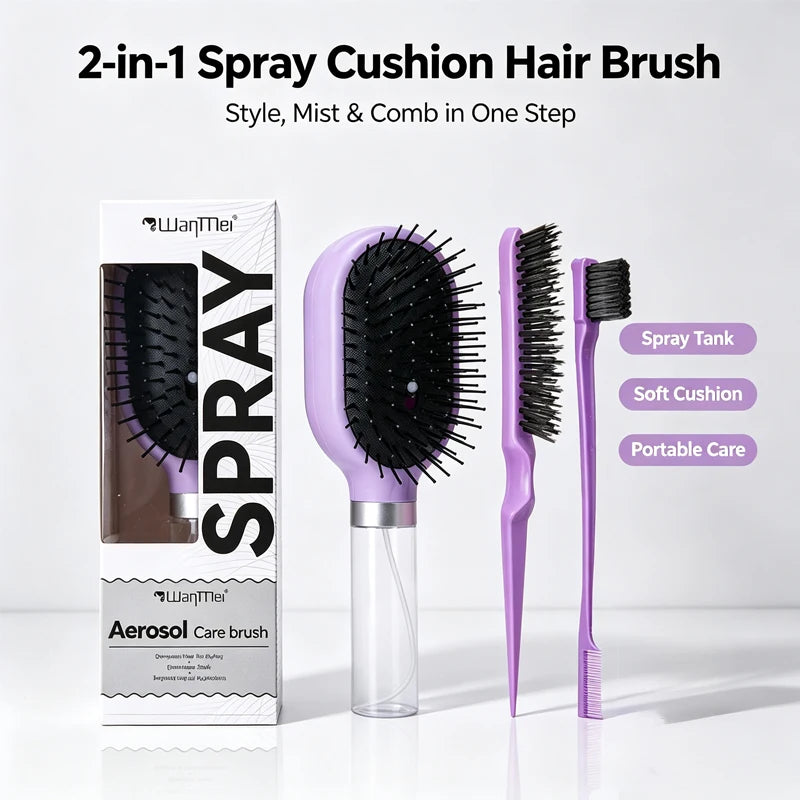 Anti Static 2 in 1 Air Cushion Hair Brush Set Hydrating Spray Massager Comb for Curly Dry Frizzy Hair