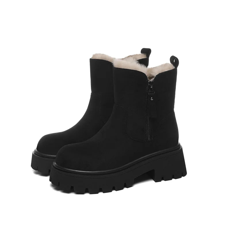 Women's snow boots 2025 new versatile short tube anti slip and plush thick warm cotton shoes