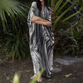 Women's Dress Fashion Beach Vacation Striped Printed Robe 2023 Summer New Casual Vintage Loose Waist V-Neck Long Dresses Female