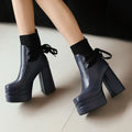 Botas De Mujer Spring Autumn Short Boots Womenthick High Heels Dress Round Head Goth Platform Boots Plus Size 34-50 338-35