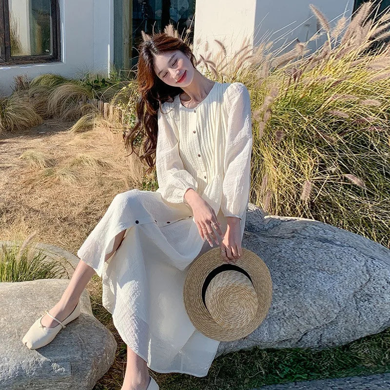 French White Dress for Women in Early Spring New Style Gentle Style Literary Retro Fairy Skirt