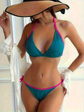 Women Bikini Set 2026 Summer Teal Blue Hot Pink Contrast Trim Halter Triangle Tie Side Sexy Swimwear Female Beach Vacation Bathing