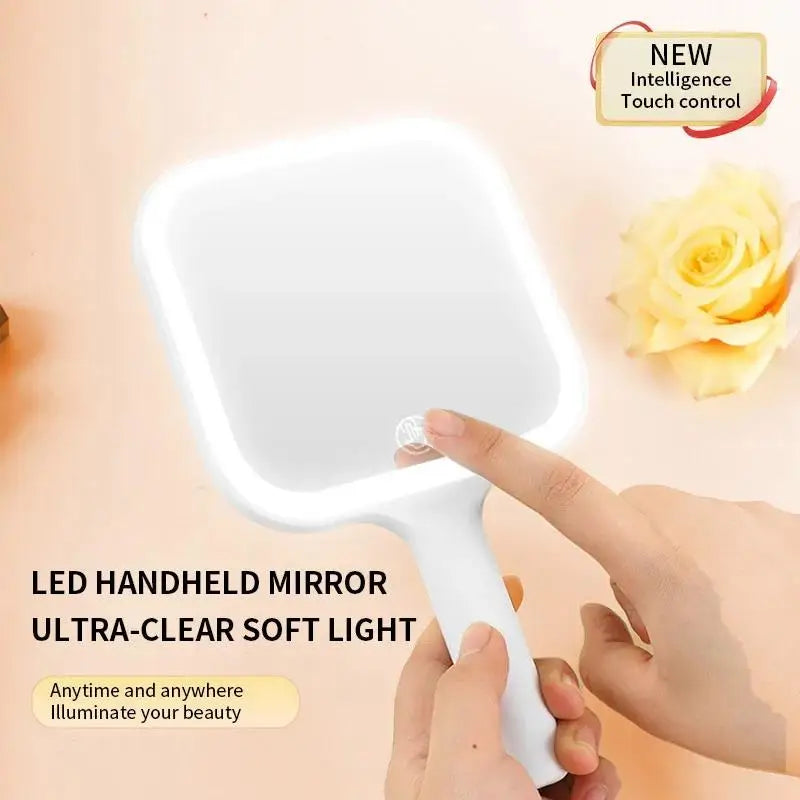 LED Smart Makeup Mirror Hand-held Carry 3 Colors Adjust Bright With Touch Screen Cosmetic Tabletop Vanty Mirror Travel Home Use
