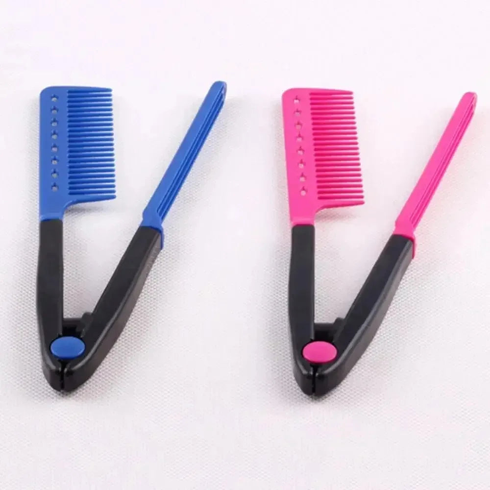 Folding V Type Hair Straightener Brush Multifunctional Styling Comb DIY Straight Curly Hair Hairdressing Accessory