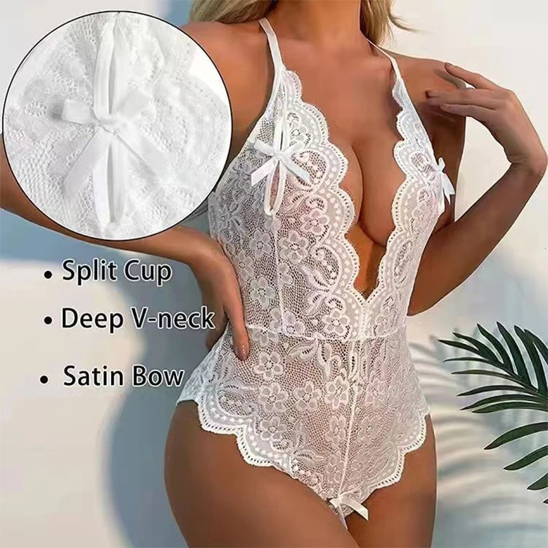 Sexy Underwear Set Crotchless Lace Lenceria Pornographic Girls European Plus Size Erotic Backless Lingerie Patchwork Hot Pajamas
