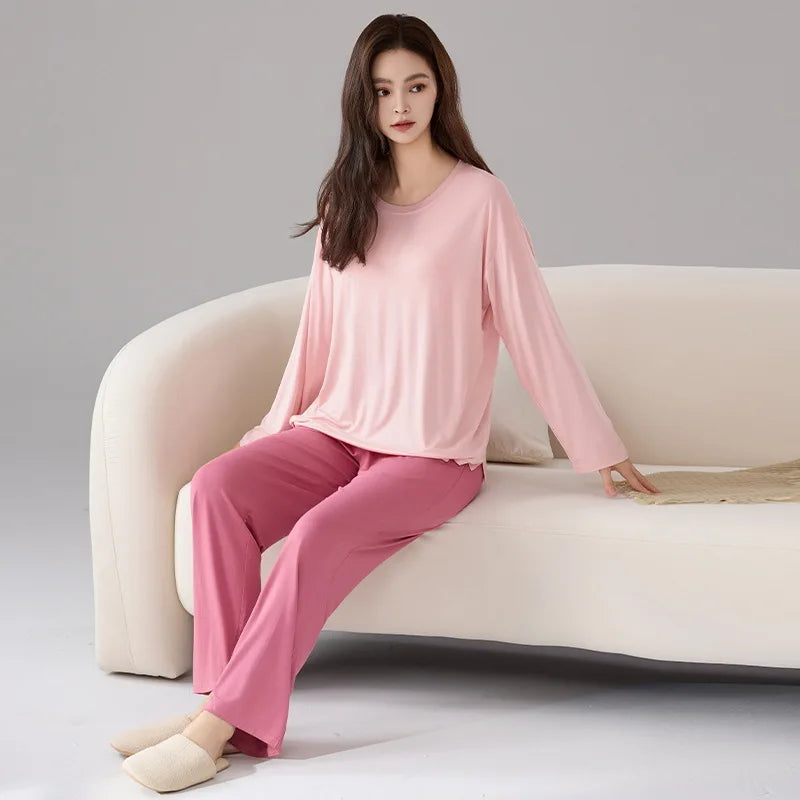 Pijama Mujer Invierno Bra Pad Lounge Sleepwear New Long Sleeve Trousers Sets Soft Modal Pajamas Women Autumn Winter Home Service