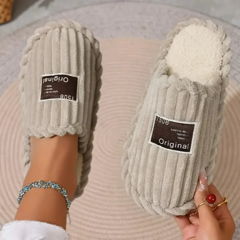 Women's Slippers Non-Slip Home Cotton Slides Keep Warm Plush Shoes Winter Fashion Slippers Comfortable Women's Shoes Fur Lining
