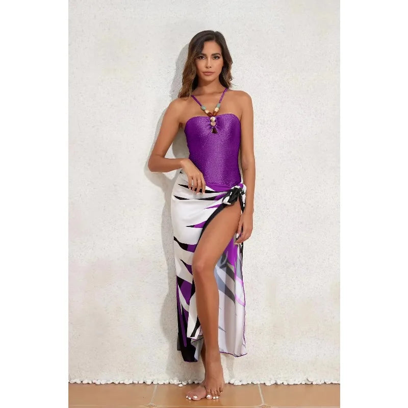 2026 New Women's One-Piece Swimsuit Bead Print Beachwear Slimming Sexy Sun Protection Skirt Bikini Set Fashionable And Elegant