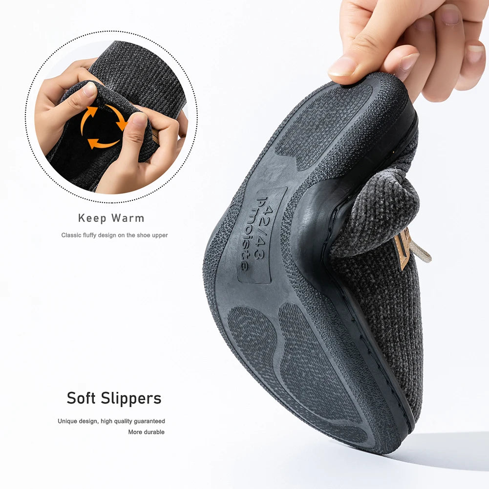 House Slippers for Men Warm Non Slip Indoor Knitted Memory Foam TPR Sole Cushion Home Shoes Winter Luxury Designer Comfort