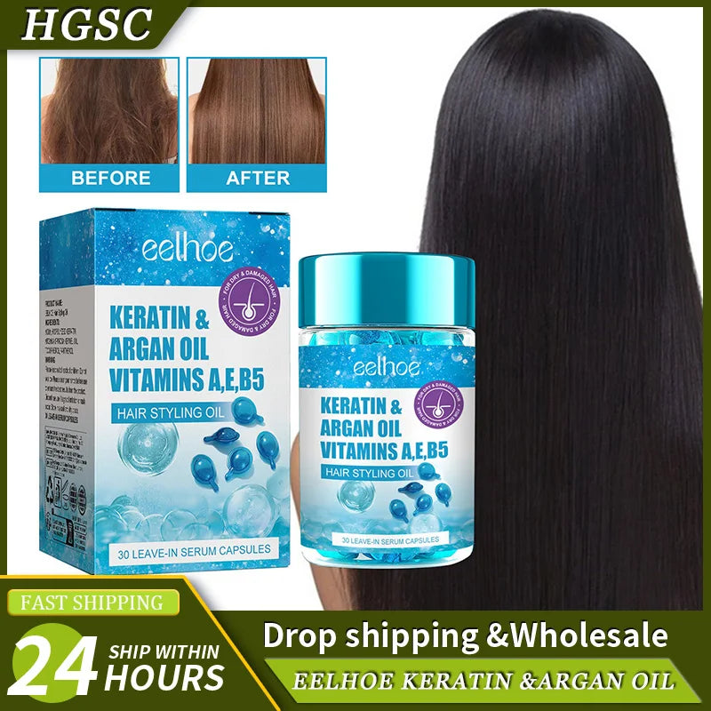 Magic Hair Vitamin Capsule Keratin Oil Fast Restore Hair Soft Smooth Shiny Deep Moisturizer Frizzy Dry Scalp Hair Care Products