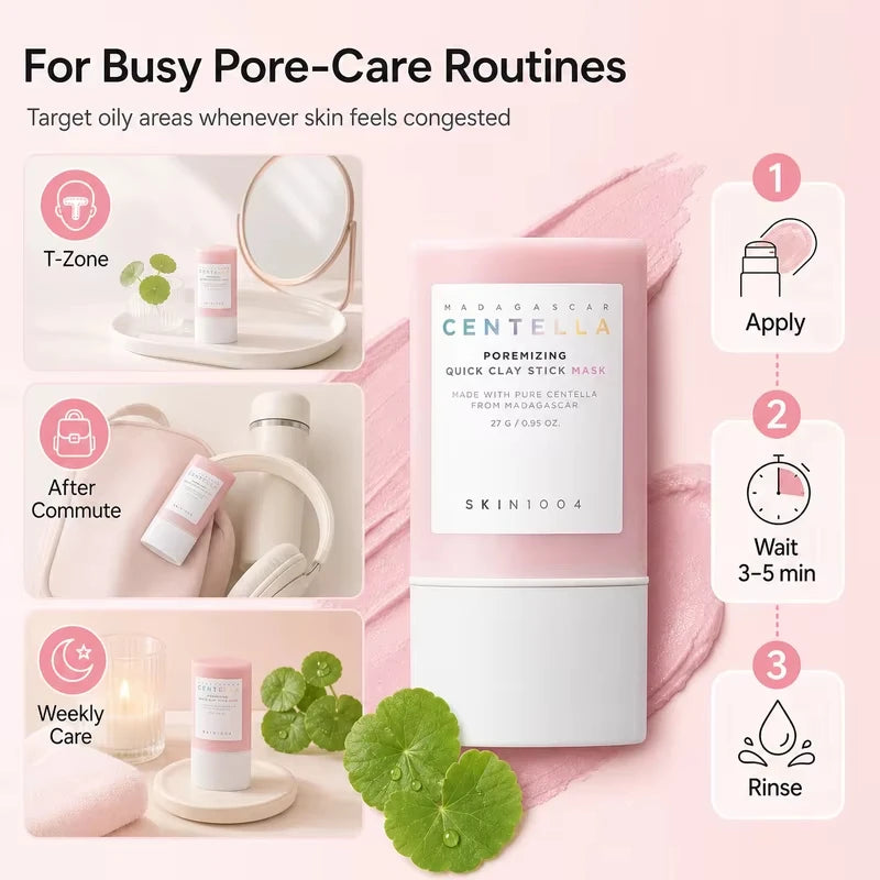 SKIN1004 Korean Centella Poremizing Quick Clay Stick Mask 27g 5 Clays Deep Pore Cleansing Sebum Control Blackhead Remover Gifts