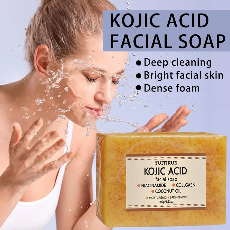 Yuitikue Kojic Acid Facial Soap, 100g with Niacinamide, Collagen & Coconut Oil, Moisturizing & Brightening Cleansing Bar