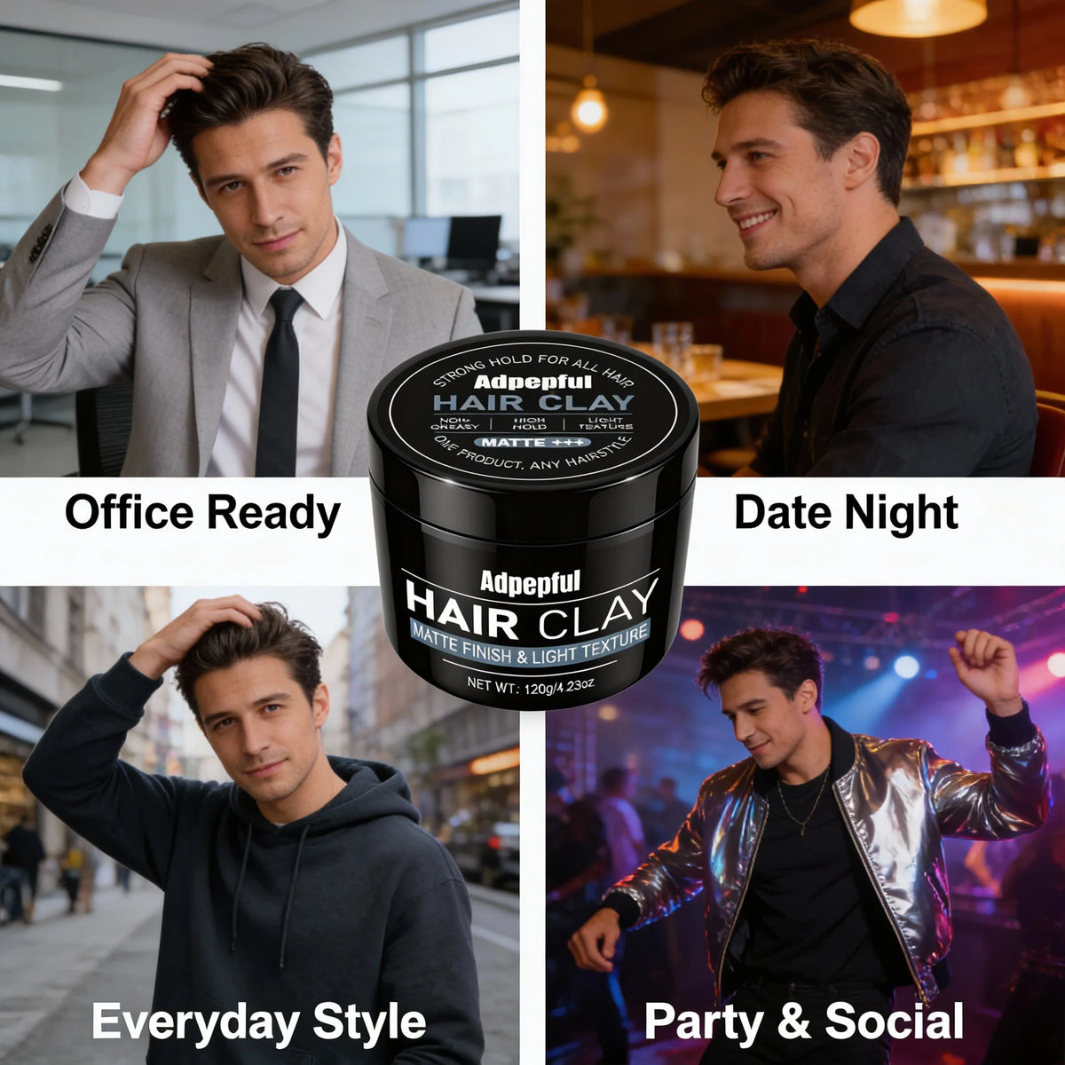 Matte Finish Hair Clay 120g Non Greasy Natural Look Strong Hold Texturizing Low Shine Hair Styling Mud Easy To Use For Men