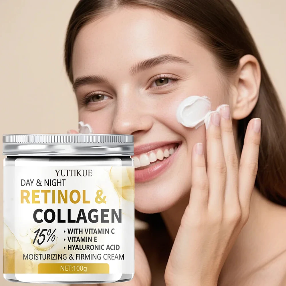 YUITIKUE Retinol Collagen Face Cream 15% Vitamin C E Hyaluronic Acid Day Night Moisturizing Firming Facial Cream Skin Care For W