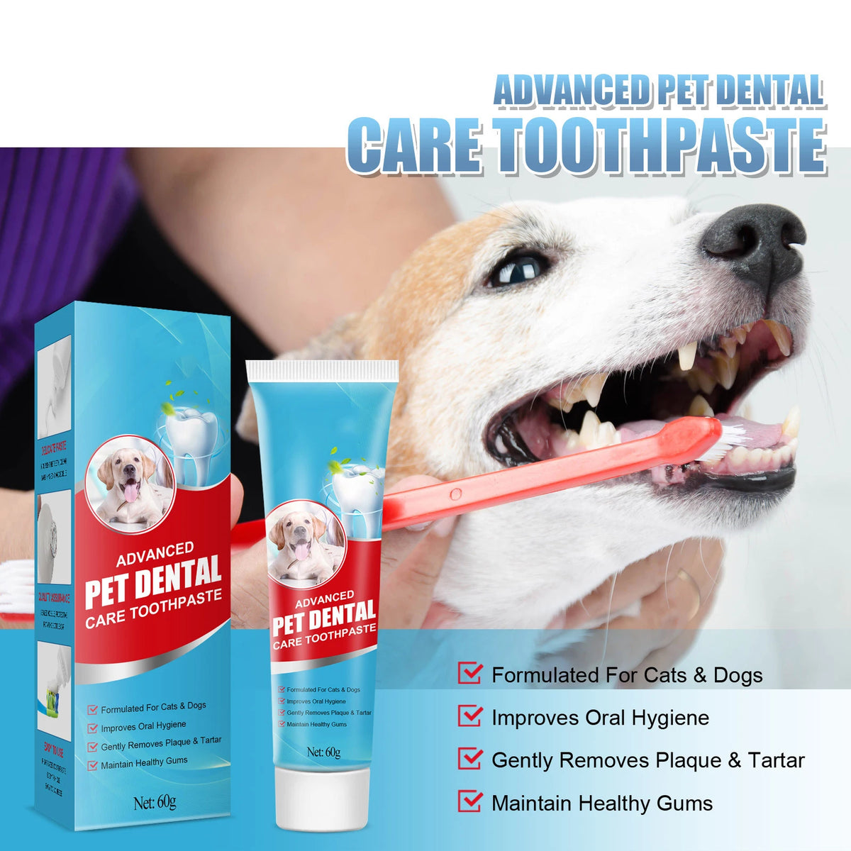 60g Pet Dental Care Toothpaste Plant Fresh Breath Plaque&Tartar Control Edible Oral Care for Dog Cat