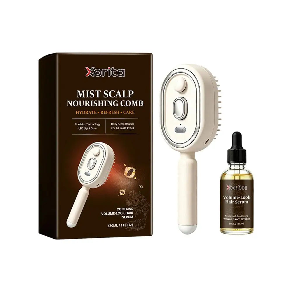  Electric Spray Air Cushion Scalp Comb Fine Mist Scalp Care Comb LED Therapy Massager Brush With Nourishing Hair Growth Serum