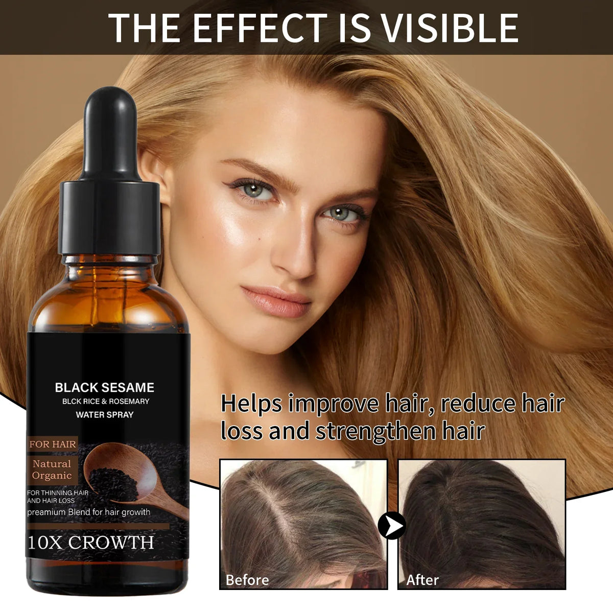Black Sesame Hair Growth Serum with Caffeine Ginger Extract 30ml Natural Scalp Nourishment Oil Hair Stronger Roots Thickening