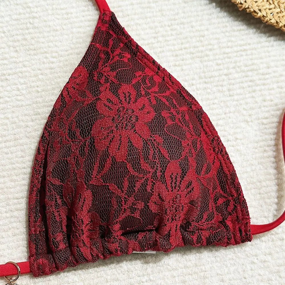 3Pcs/Set Fashion Summer Lace Bikinis Brazilian Party Swimwear Casual Beachwear Women Swimsuit Beach