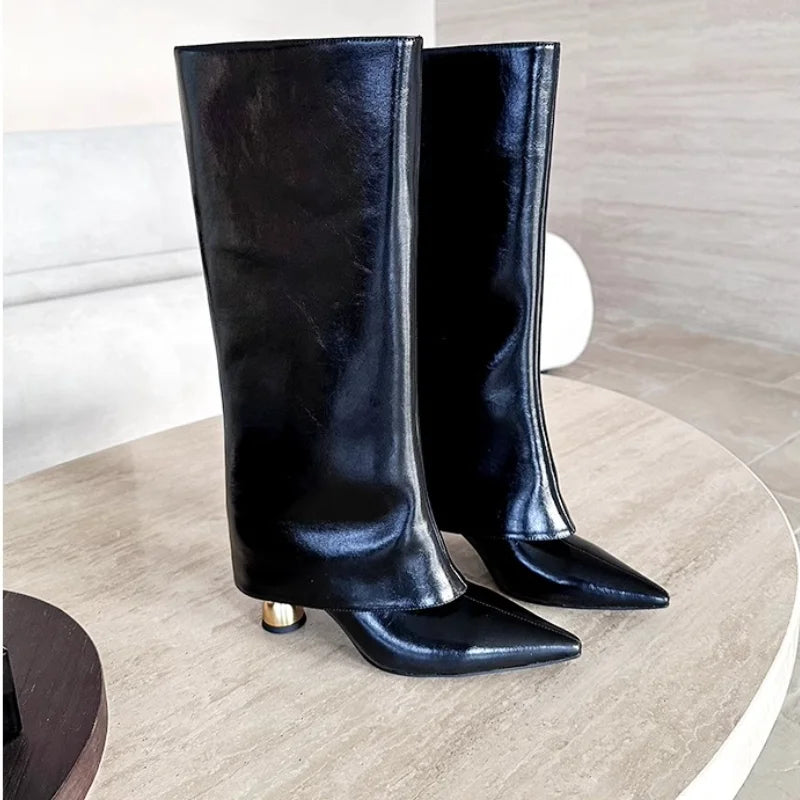 Pointed Toe Women High Boots Designer High Heels Shoes Fashion Knee High 2025 Winter Chelsea Boots  Pumps Luxury Botas Mujer