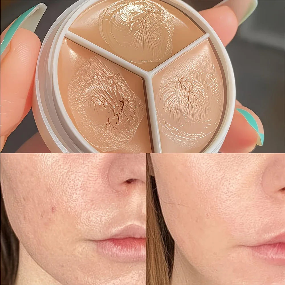 3-Color Cream Concealer Palette-Waterproof,Long-Lasting Coverage for Acne,Dark Circles & Redness-Natural,Korean Beauty Makeup