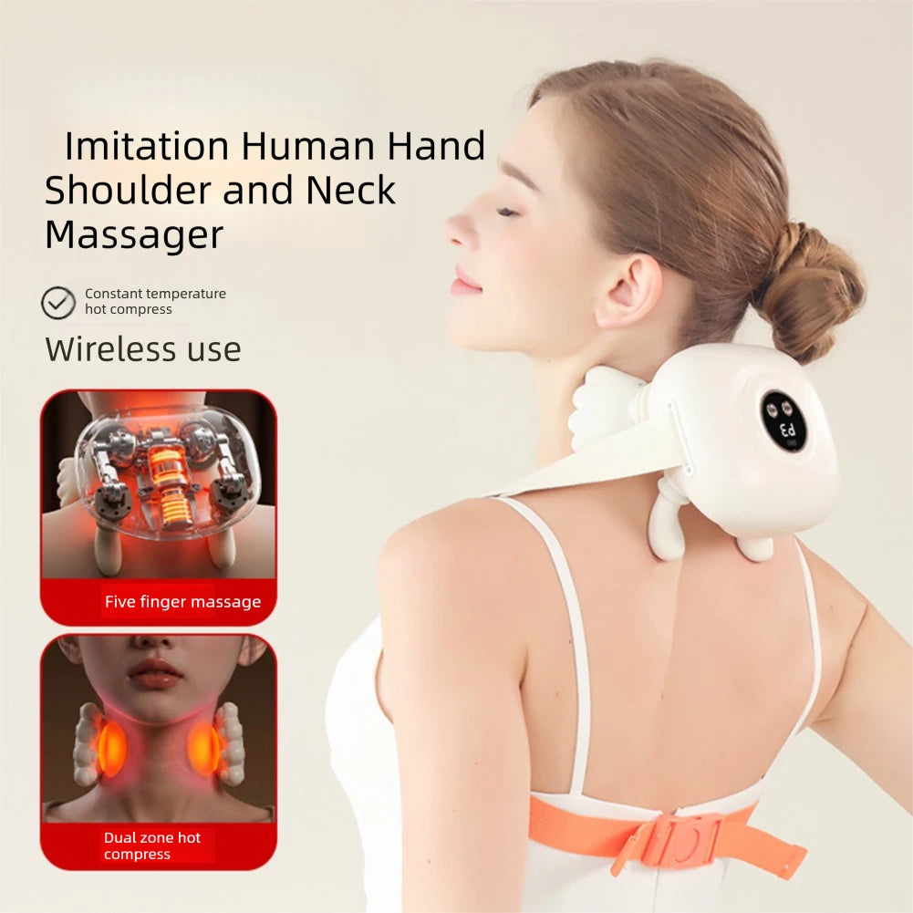 Shiatsu-Back Neck Massager For Pain Relief Deep Tissue For Trapezius Muscle Portable Cordless Massage Pillow For Home/Office