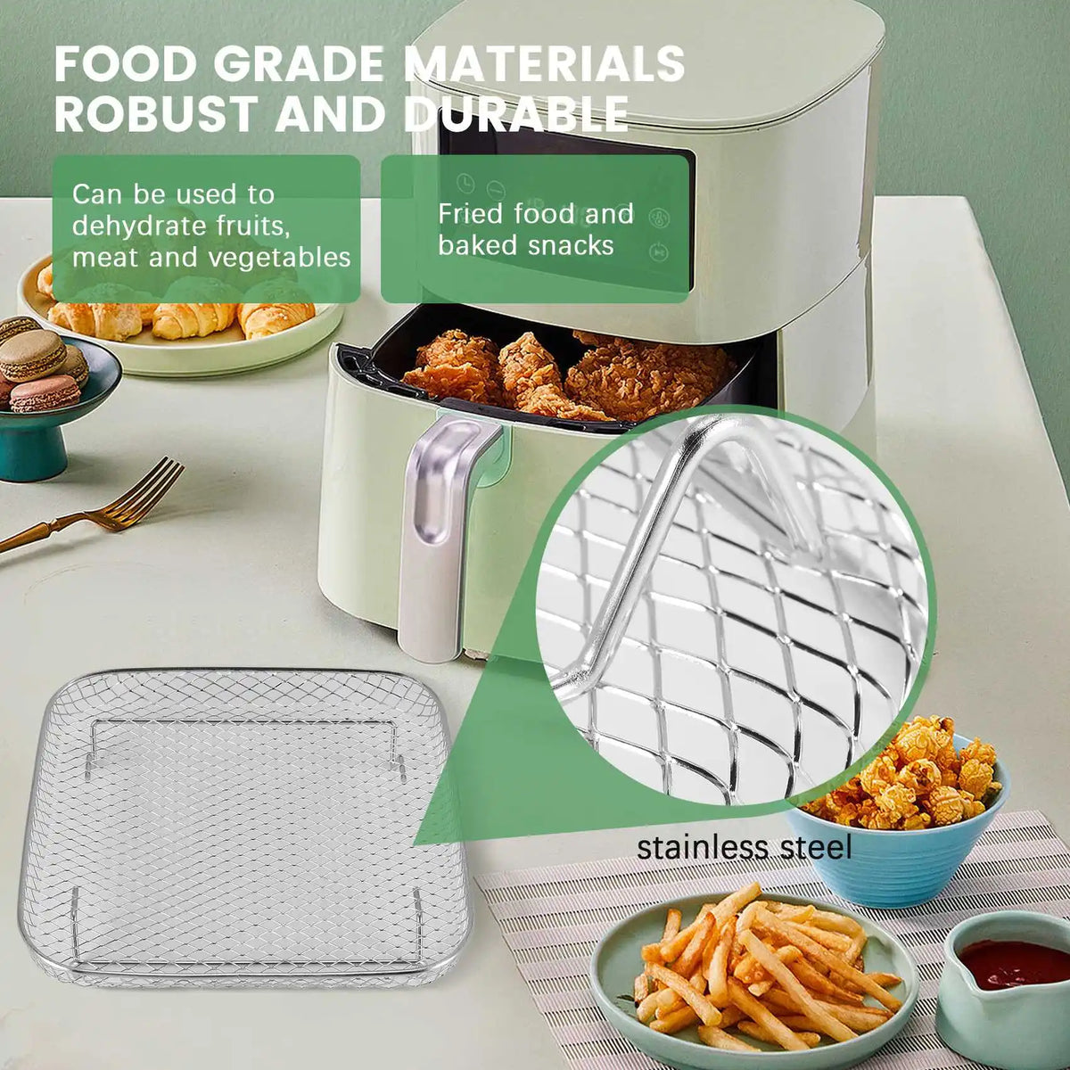 -A89Z 8 Inch Air Fryer Rack For Instant Vortex Air Fryer,For ,For COSORI Air Fryer,Square Three Stackable Dehydrator Rack