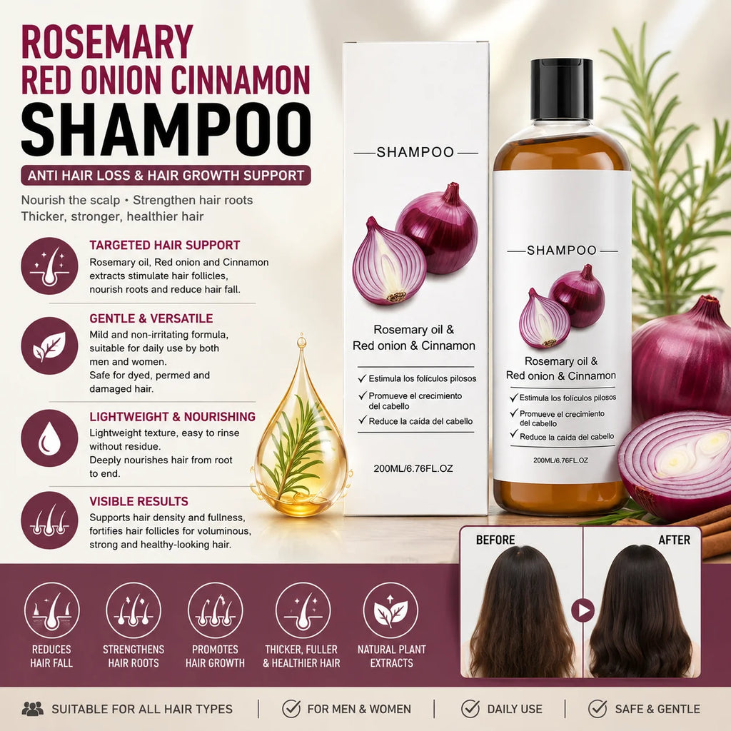 Rosemary Red Onion Cinnamon Shampoo,Anti Hair Loss Treatment for Thicker Stronger Hair, Scalp Nourishing Volumizing Care 200ml