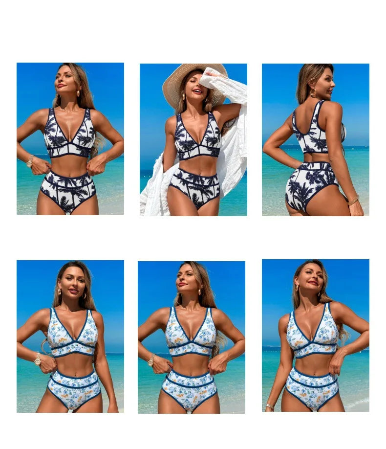 Sexy Floral Print Bikini Woman Beach Clothing Halter Swimsuit Girl Fashion Two-piece Triangle Swimwear Bikini Set Bathing Suits