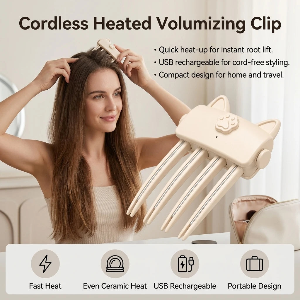 Kawaii Cat Paw Designs Hair Clips Hair Root Volumizing Clip Portable Professional Heated Hair Styling Tool for Home Travel Use