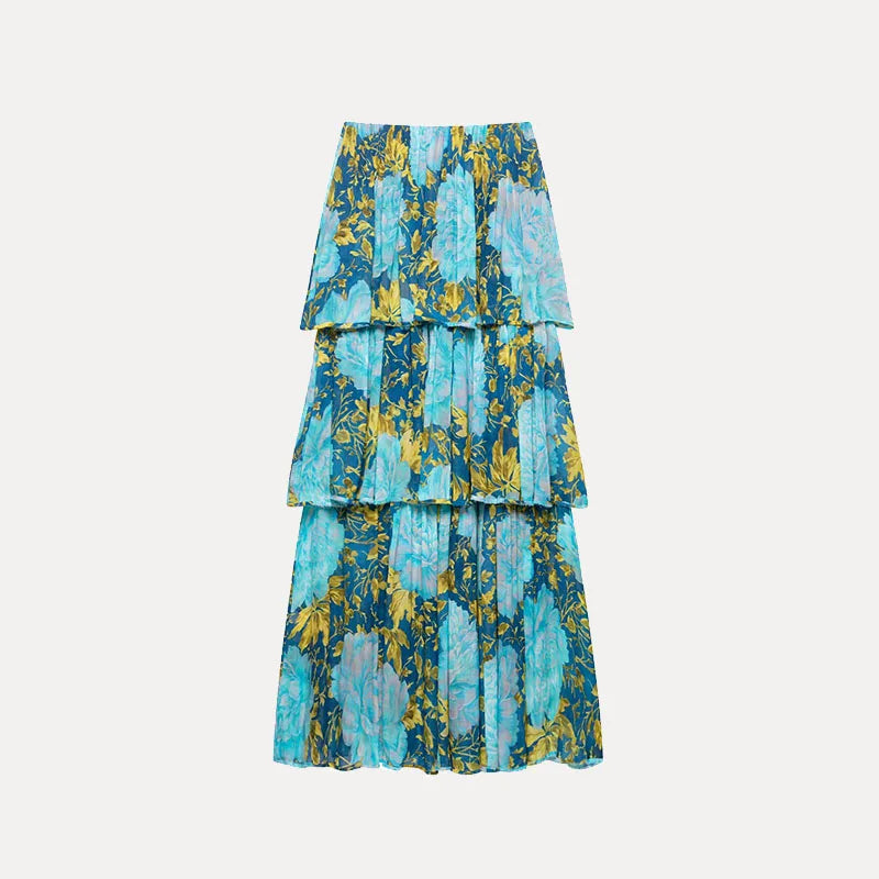 Elegant Floral Print Off-Shoulder Dress Street Style Vest Dress Spring 2025 ZADATA Polyester Fiber 100% Women's Fashion