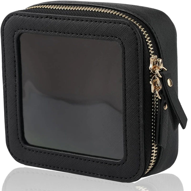Mini Makeup Bag Free Custom Name Initials Pu Saffiano Leather Cute Small Visible Window Storage Lipsticks Cosmetics Case