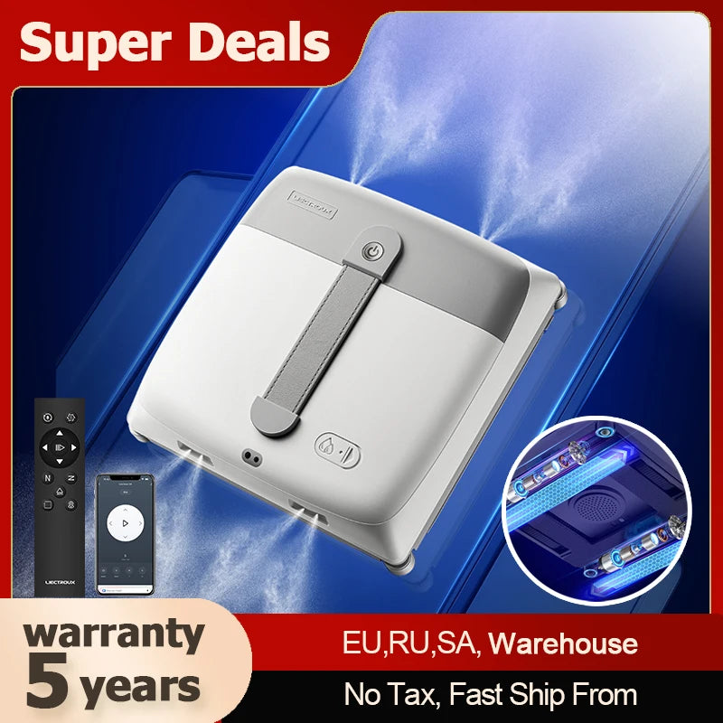 Window Cleaning Robot Liectroux G9, with 2 Vibrating Bionic Arms, 8-Way Water Pump Spray,10000Pa, Frameless Works,Voice Prompts