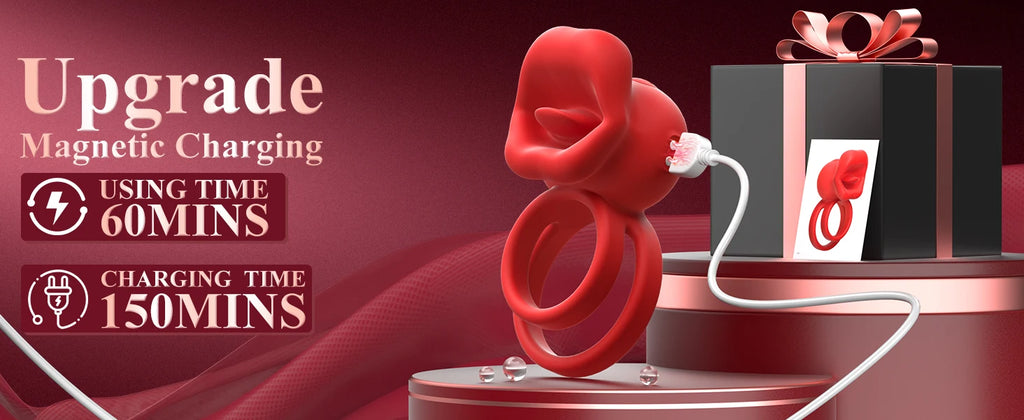 Vibrating Penis Ring with Tongue Licking Clitoral Stimulator Delay Ejaculation Cockring Penisring Sex Toys for Men Adults 18