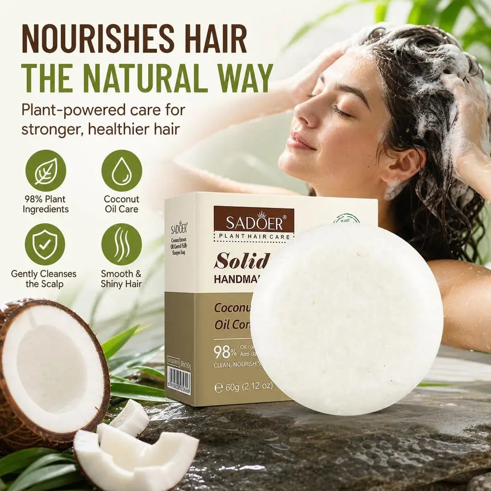 Coconut Solid Shampoo Bar 60g Travel Friendly Compact Handmade Soap No Residue Voluminous Deep Cleansing Hair Repair Hair Care