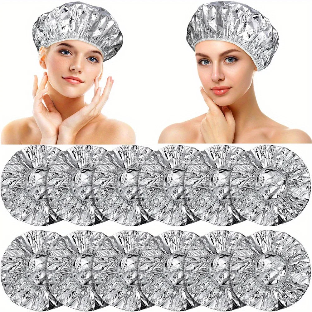12 pcs/pack Deep Conditioning Caps Aluminum Foil Reusable Hair Processing Caps Hair Coloring Shower Caps for Home Salon Use