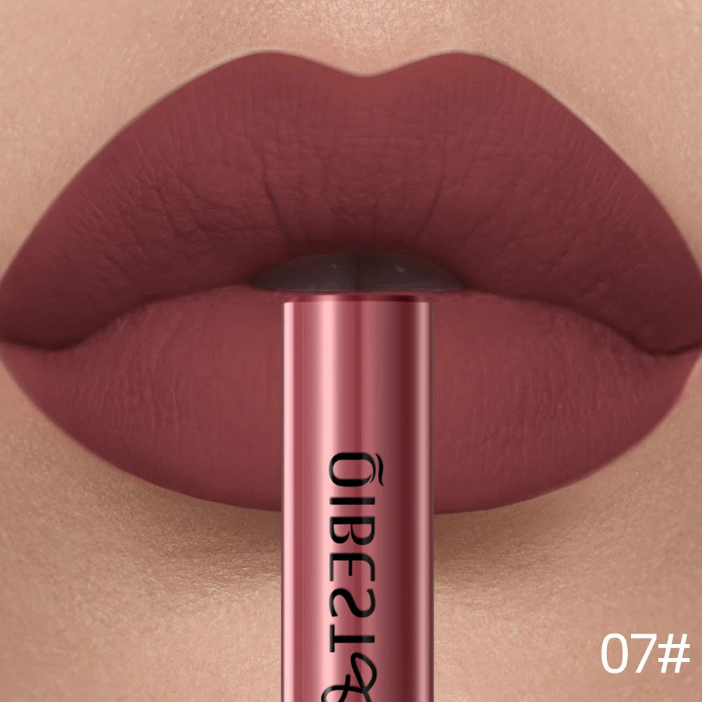 QIBEST Matte Liquid Lipstick Waterproof Long Lasting Velvet Lip Gloss Tint Tube Matte Nude Pigment Red Lipgloss Lips Makeup