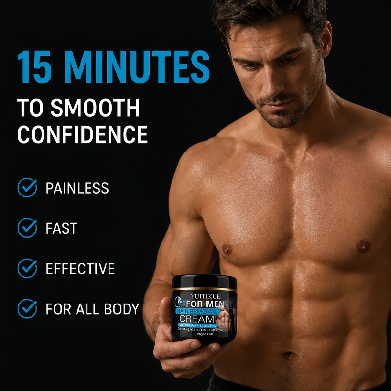 YUITIKUE For Men Hair Removal Cream, 15 Min Fast Painless Depilatory Cream for Chest Back Arms Legs 60g