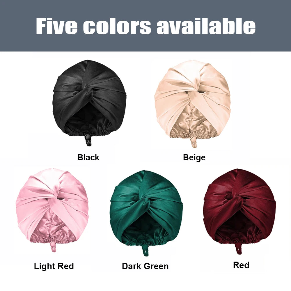 Satin Silk Bonnet for Sleeping Double Layer Turban Sleep Cap for Women Adjustable Hair Wrap for Curly Straight Hair