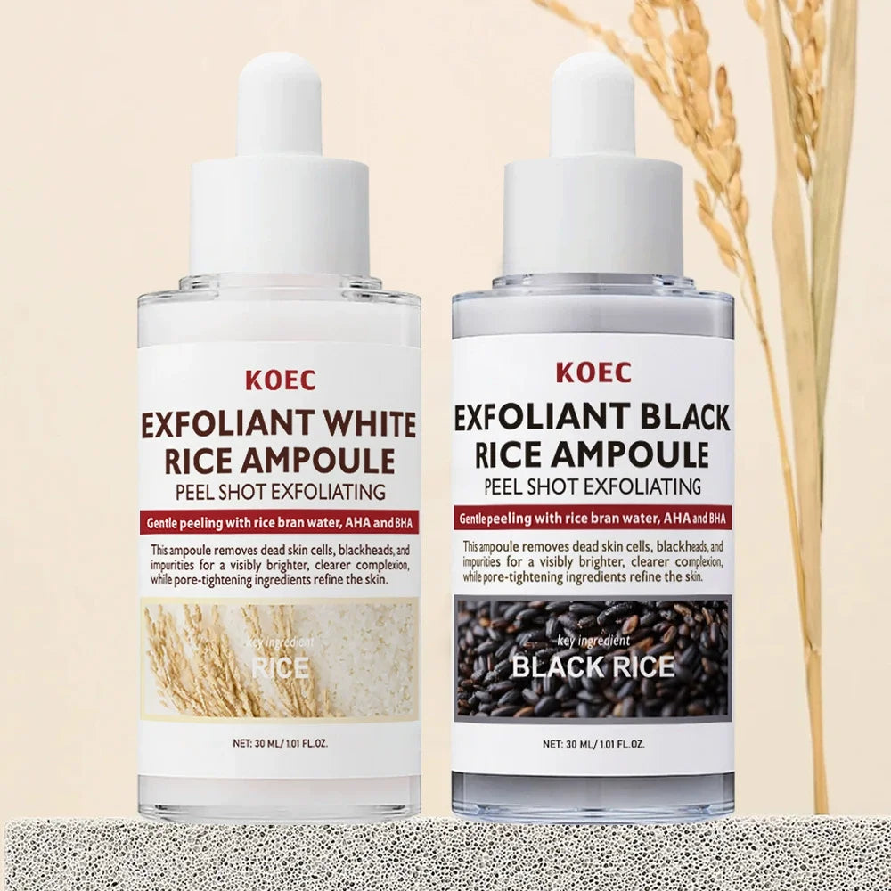 30ml KOEC Exfoliant Black & White Rice Ampoule Facial Serum Peel Shot Exfoliating Brightening Remove Dead Skin Blackhead AHA BHA