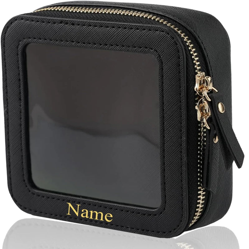 Mini Makeup Bag Free Custom Name Initials Pu Saffiano Leather Cute Small Visible Window Storage Lipsticks Cosmetics Case