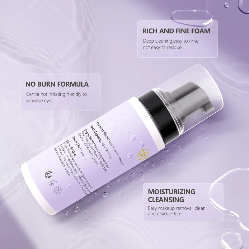 SAKURAHANA Lash Shampoo 60ml Eyelash Extension Deep Cleaning Foam Makeup Cleansing Foam Non-Irritating Makeup Remover