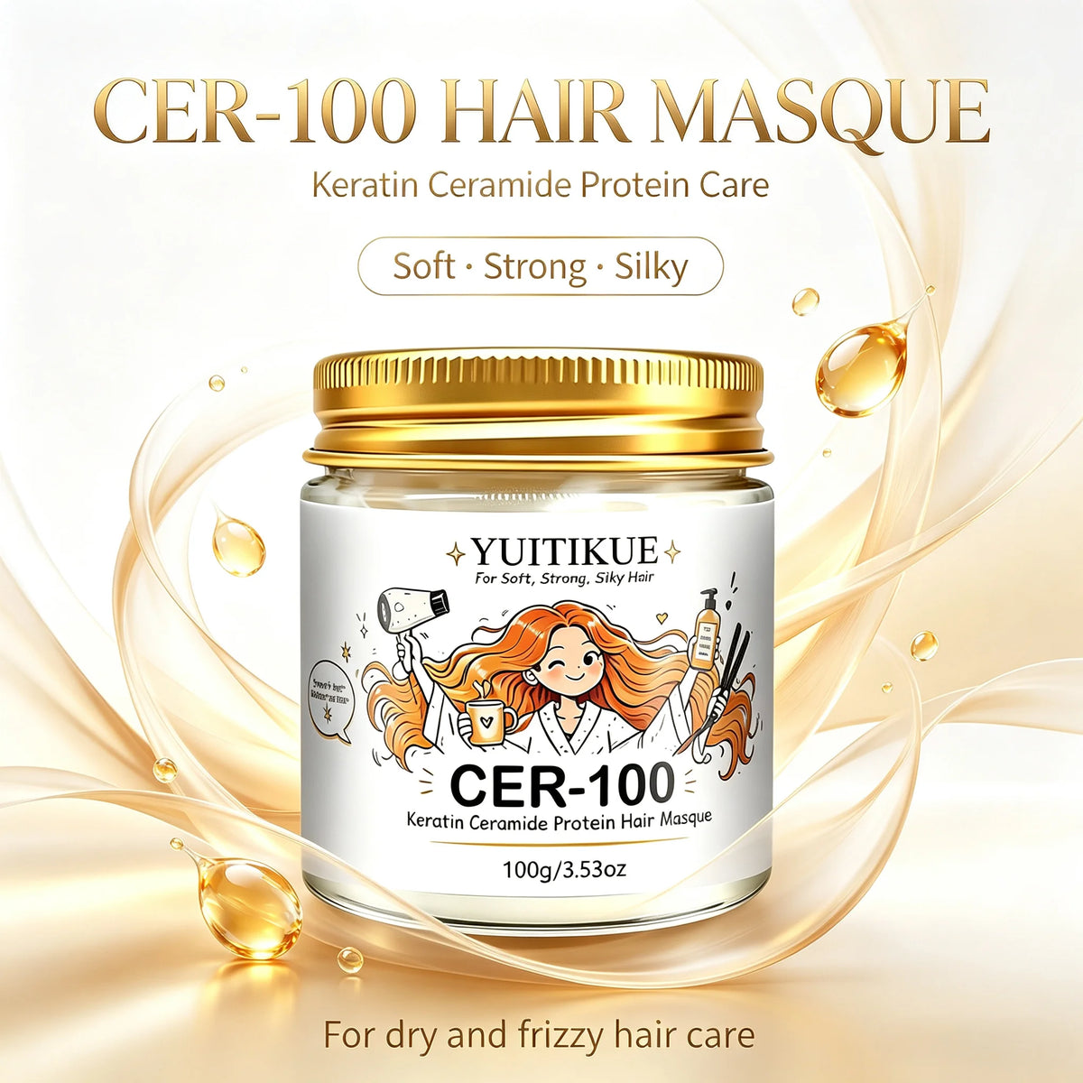 YUITIKUE Keratin Ceramide Hair Masque CER-100 Deep Moisturizing Treatment Mask For Silky Soft Strong Hair