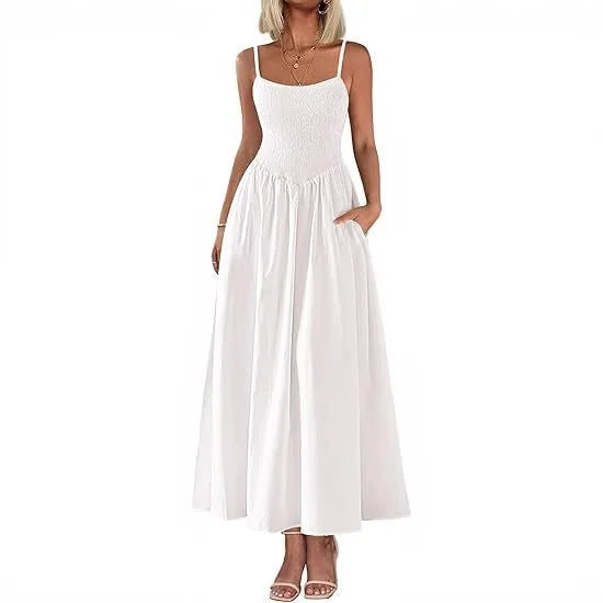 Elegant Feminine Long Dresses For Summer Vacation 2026 Pleated Strap Dress For Women Vestidos Fiesta Mujer Vestidos Fiesta