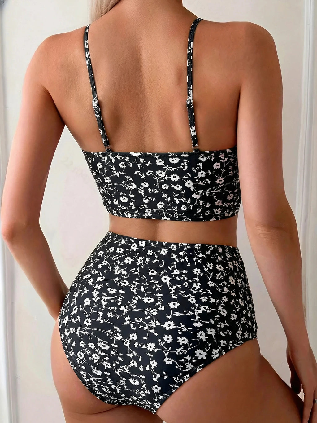 Bohemian Flower Print Bikini Set High Waist Two Piece Swimsuit Women Spaghetti Strap Bathing Suit Summer Beachwear