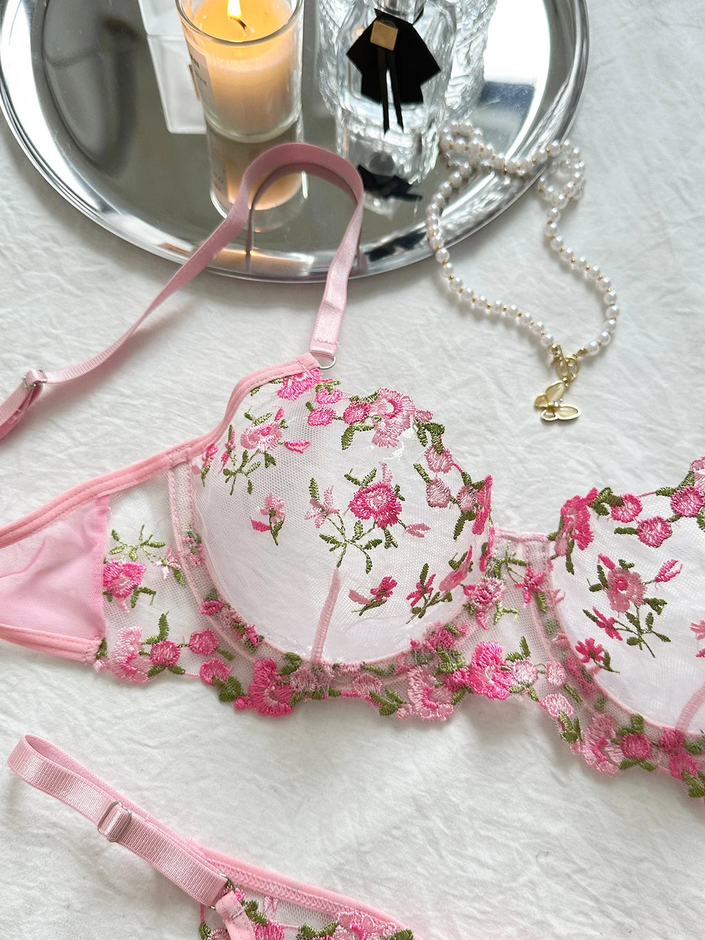 Sexy Sheer Lingerie Set Embroidery Transperant Pornostar Lenceria Sensual Mujer Seducive Conjunto Ropa Interior Set Intimo Lace