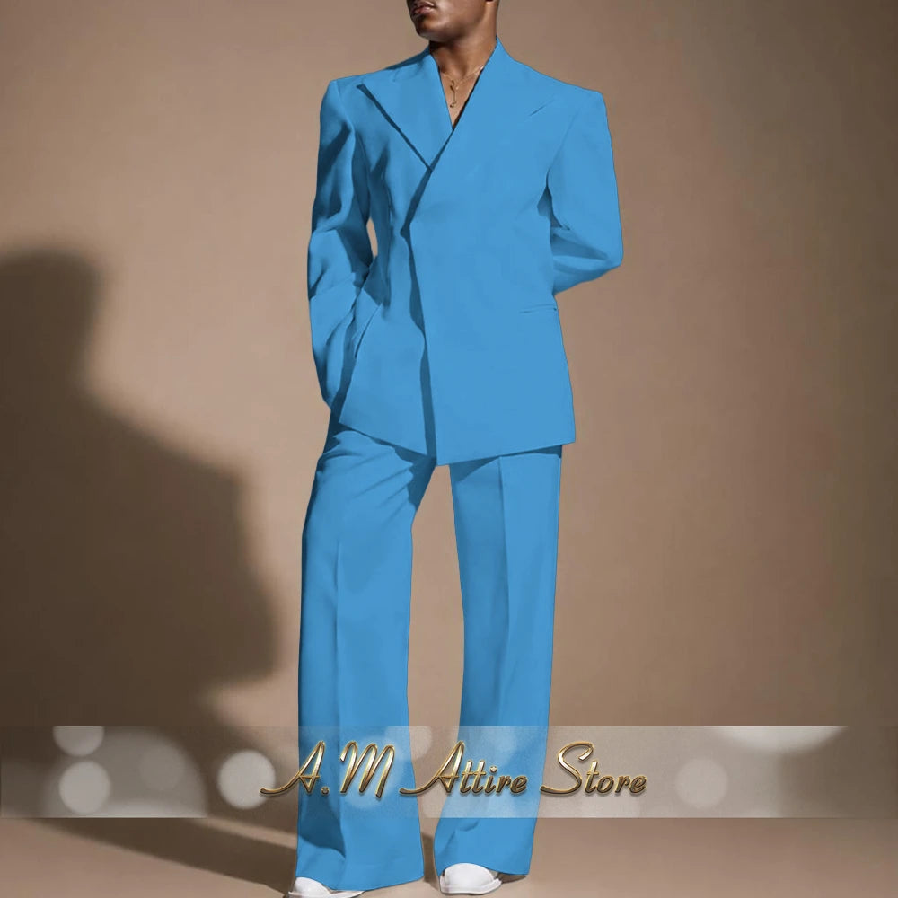 White Wedding Suit for Men 2-piece Set Double Breasted Jacket Wide Leg Pants Custom Slim Fit Prom Party Male Tuxedo