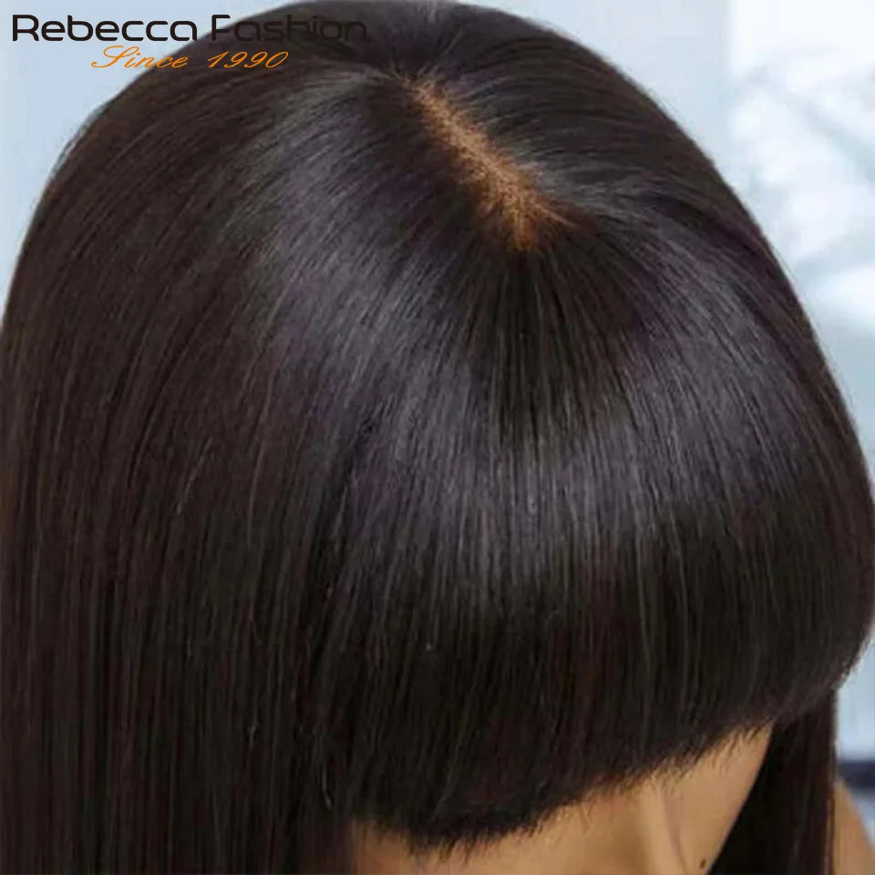 Straight Human Hair Wigs With Bangs Fringe Middle Part Bob Lace Wigs Realistic Scalp Brazilian Straight Bob Lace Wigs With Bangs