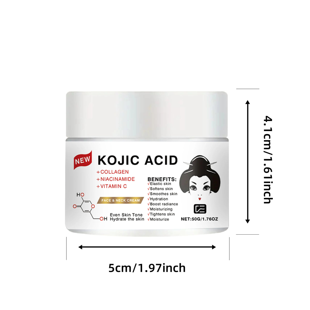KOJIC ACID FACE & NECK CREAM - Hydrating, Moisturizing, Firming & Smoothing, for All Skin Types, a Must-Have for Daily Skincare